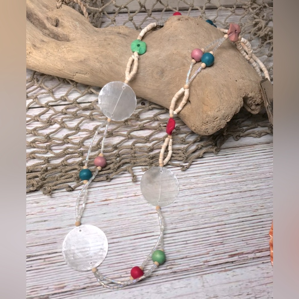 NWT "Venus of the Ocean" Seashell & Coco Coconut Shell Boho Chic Long Necklace